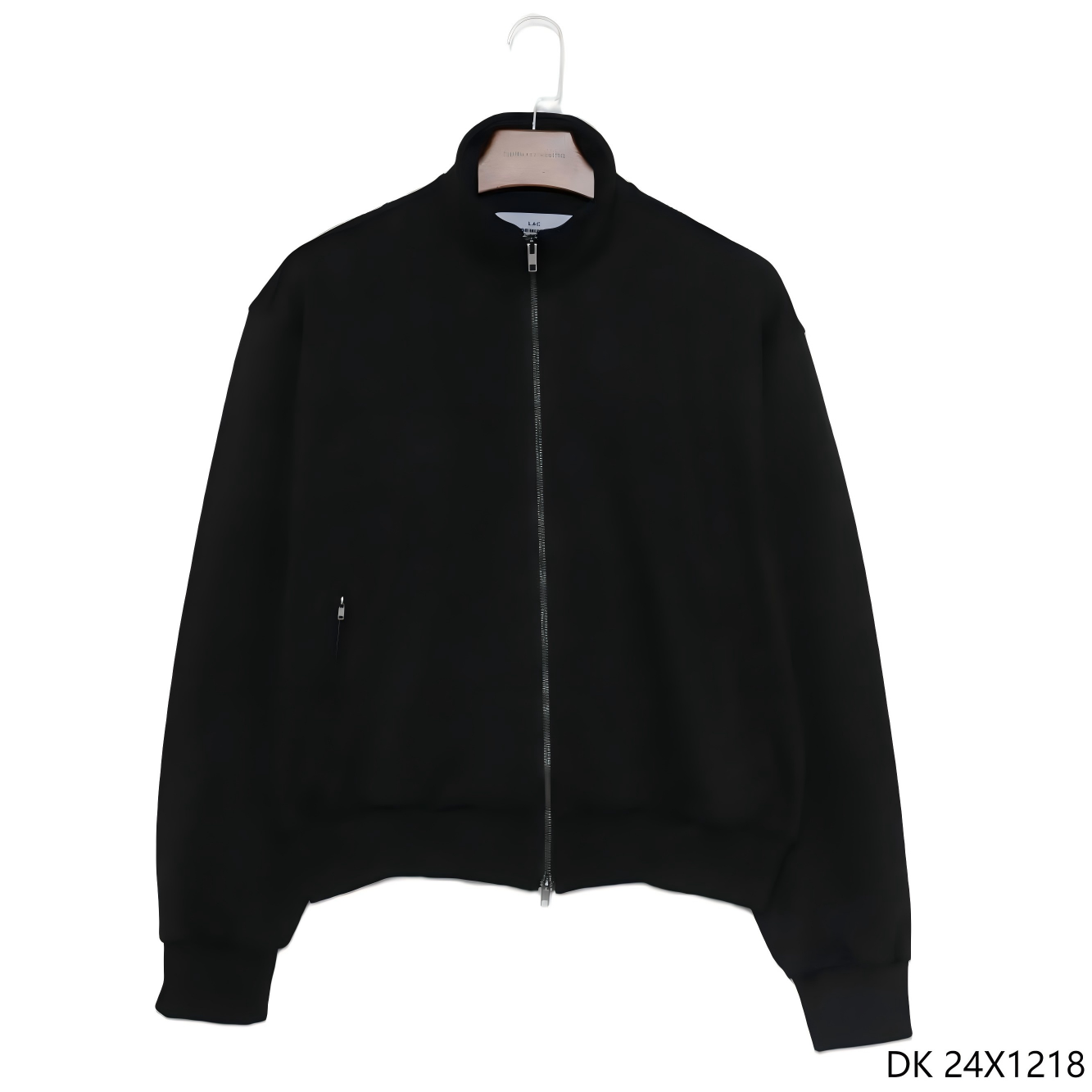 Unisex 88.5% Cotton 11.5% Polyester Plain Black Long Sleeve Zip up Jacket Coat 